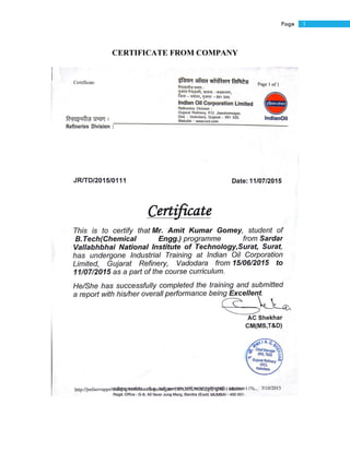 1Page
CERTIFICATE FROM COMPANY
 