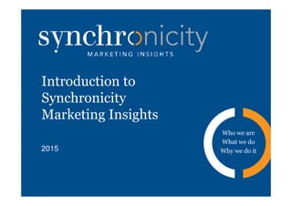 Introduction to
Synchronicity
Marketing Insights
2015
Who we are
What we do
Why we do it
 