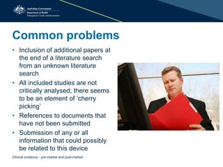 Common problems
• Little or no critical assessment of
the data presented:
– No discussion of relative
strengths of the dat...