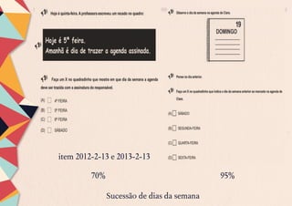 Sucessão de dias da semana
item 2012-2-13 e 2013-2-13
70% 95%
 