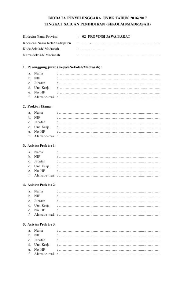 2 Format Biodata Penyelenggara Unbk 2017 Docx 1
