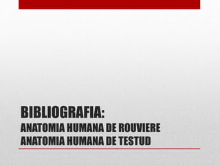 BIBLIOGRAFIA:
ANATOMIA HUMANA DE ROUVIERE
ANATOMIA HUMANA DE TESTUD
 