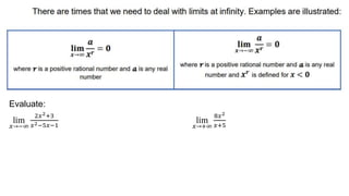 Evaluate:
lim
𝑥→−∞
2𝑥2+3
𝑥2−5𝑥−1
lim
𝑥→+∞
8𝑥2
𝑥+5
 