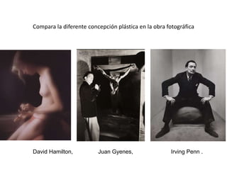 Compara la diferente concepción plástica en la obra fotográfica
David Hamilton, Juan Gyenes, Irving Penn .
 