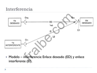 Interferencia
 Modelo – interferencia: Enlace deseado (ED) y enlace
interferente (EI).
fralbe.com
 