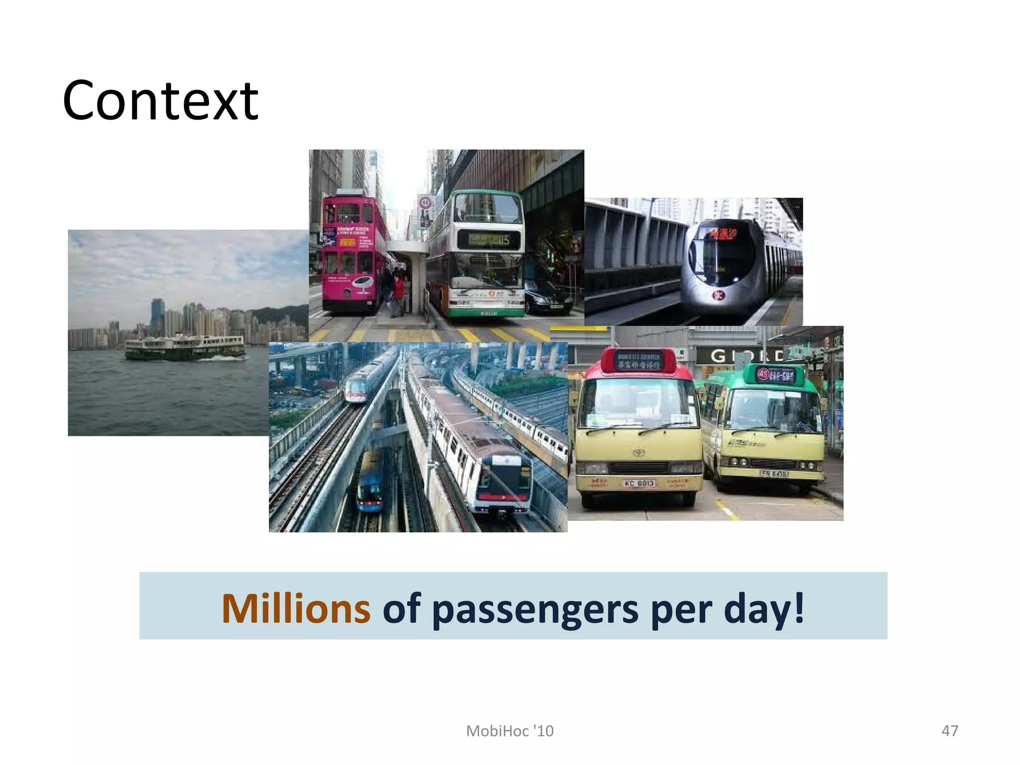 Context
MobiHoc '10 47
Millions of passengers per day!
 