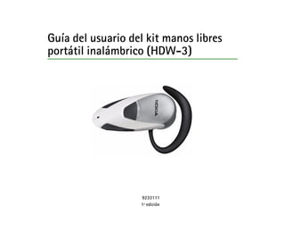 Guía del usuario del kit manos libres
portátil inalámbrico (HDW-3)
9233111
1ª edición
 