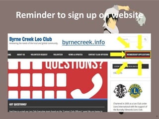 Reminder to sign up on website
 