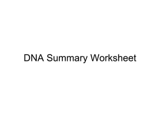 DNA Summary Worksheet 