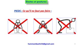 PIEDS : Ce qu’il ne faut pas faire :
hammanibachir54@gmail.com 221
Gestes et postures
 