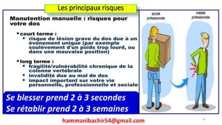 Les principaux risques
30
hammanibachir54@gmail.com
Se blesser prend 2 à 3 secondes
Se rétablir prend 2 à 3 semaines
 