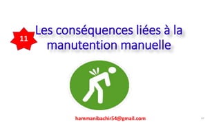 Les conséquences liées à la
manutention manuelle
hammanibachir54@gmail.com 87
11
 