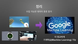 정리
수집 가능한 데이터 종류 증가
더 정교하게  
기계학습(Machine Learning) 가능
 