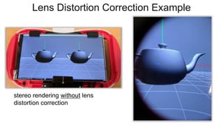 Lens Distortion Correction Example
stereo rendering without lens
distortion correction
 