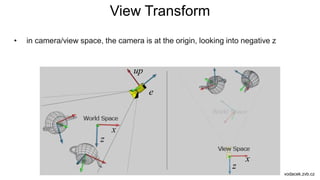 View Transform
• in camera/view space, the camera is at the origin, looking into negative z
vodacek.zvb.cz
x
x
z
z
up
e
 