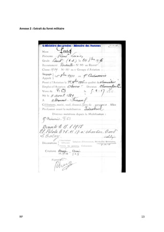 RP 13
Annexe 2 : Extrait du livret militaire
 