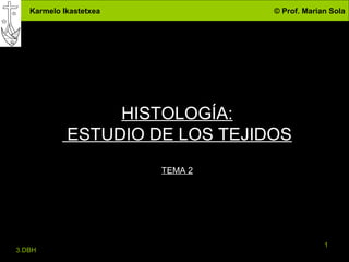 Karmelo Ikastetxea            © Prof. Marian Sola




                 HISTOLOGÍA:
            ESTUDIO DE LOS TEJIDOS
                        TEMA 2




                                              1
3.DBH
 