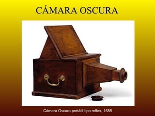 CÁMARA OSCURA




 Cámara Oscura portátil tipo reflex, 1685
 