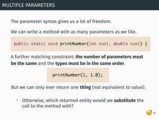 😴
A further matching constraint: the number of parameters must
be the same and the types must be in the same order.
The pa...