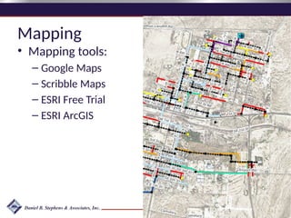 Mapping
• Mapping tools:
– Google Maps
– Scribble Maps
– ESRI Free Trial
– ESRI ArcGIS
 