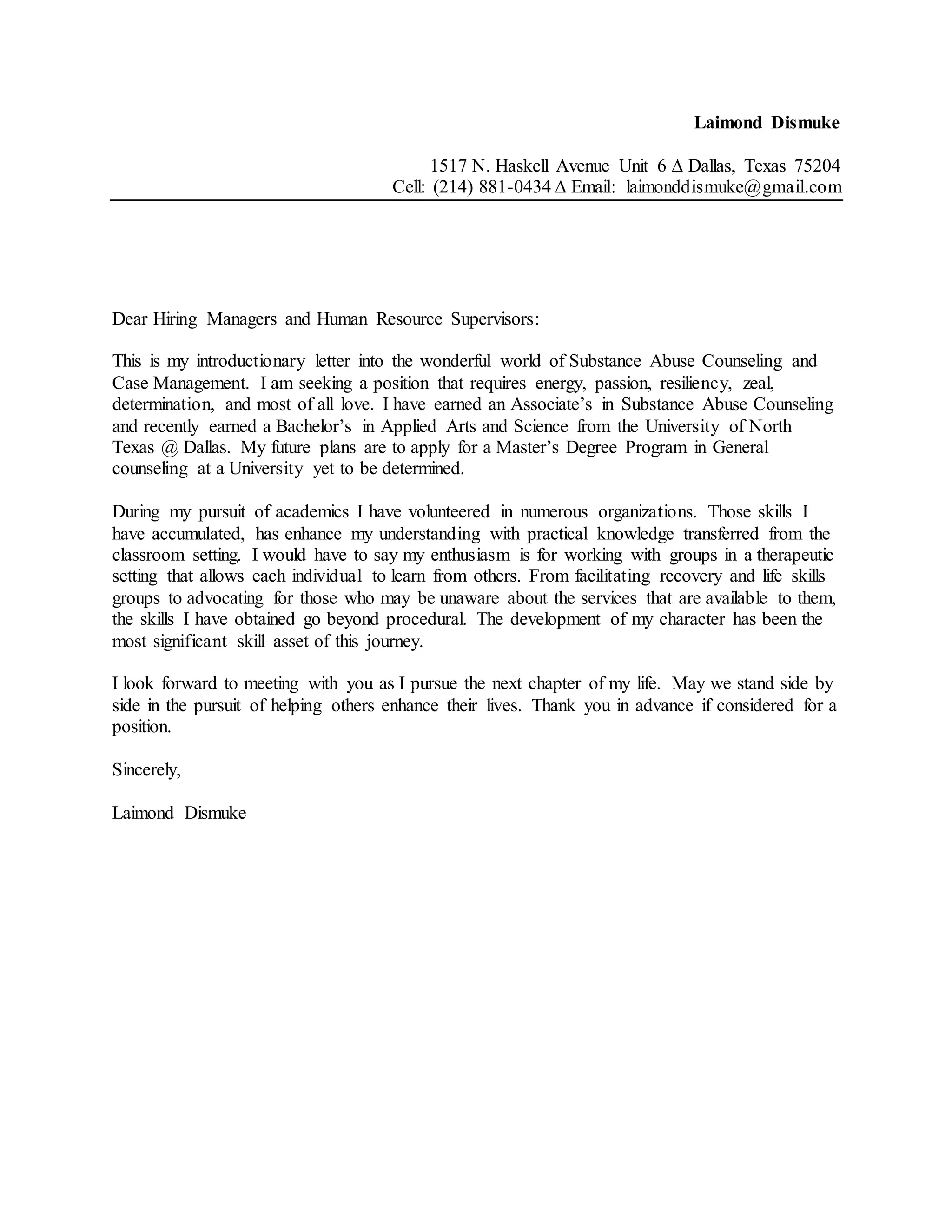 Laimond dismuke cover letter | DOCX