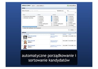 automatyczne porządkowanie i
   sortowanie kandydatów
 