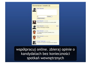 współpracuj online. zbieraj opinie o
  kandydatach bez konieczności
      spotkań wewnętrznych
 