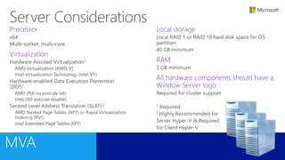 Processor
Virtualization
Local storage
RAM
All hardware components should have a
Window Server logo
 