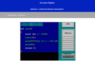 Circuitos Digitais
MÓDULO 1: CONCEITOS BÀSICOS LINGUAGEM C
o Declaração- Constante
 