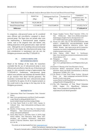 Cost benefit Analysis Between Solar-Powered and Diesel Fuel-Fed Pumps ...