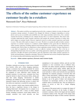 The effects of the online customer experience on customer loyalty in e ...
