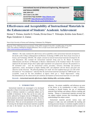 Effectiveness and Acceptability of Instructional Materials in the ...