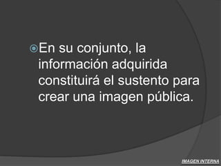En su conjunto, la información adquirida constituirá el sustento para crear una imagen pública.IMAGEN INTERNA