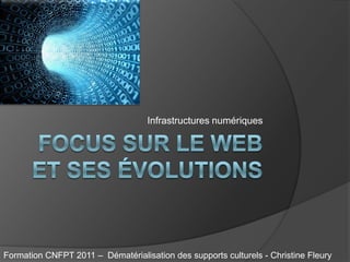 Infrastructures numériques




Formation CNFPT 2011 – Dématérialisation des supports culturels - Christine Fleury
 