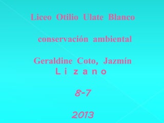 Liceo Otilio Ulate Blanco
conservación ambiental
Geraldine Coto, Jazmín
L i z a n o
8-7
2013
 