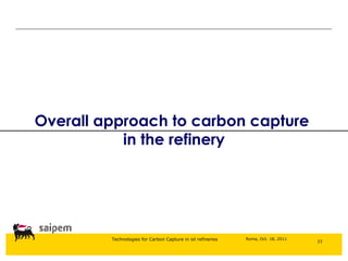 Overall approach to carbon capture  in the refinery 