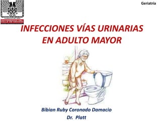 INFECCIONES VÍAS URINARIAS
EN ADULTO MAYOR
Bibian Ruby Coronado Damacio
Dr. Platt
Geriatría
 