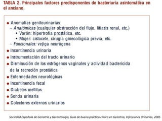 Sociedad Española de Geriatría y Gerontología, Guía de buena práctica clínica en Geíratria, Infecciones Urinarias, 2005
 