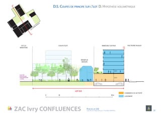 ZAC Ivry CONFLUENCES Fiche de lot 2J2
agence Reichen et Robert & Associes / 17 rue Brézin 75014 Paris 22
0 10 50 m
LOT 2J2
PUBLIC
PRIVÉ
33.87 NGF
(COTE DE CRUE
CINQUANTENAIRE
+ 20 CM)
2,8 m
5,6 m
RÉEMPLOI
MAISON
CŒUR D’ÎLOT RUE PIERRE RIGAUD
RUE PIERRE RIGAUD
LOT 2J1
MINOTERIE
COMMERCE OU ACTIVITÉ
LOGEMENT
IMMEUBLE SUR RUE
D. Hypothèse volumétriqueD.5. Coupes de principe sur l’îlot
 