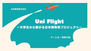 チーム名：有明の桜
日本航空株式会社
Uni Flight
～大学生から繋がる日本再発見プロジェクト～
 