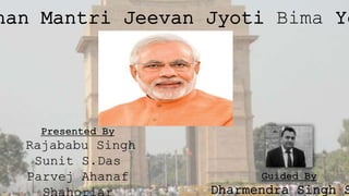 han Mantri Jeevan Jyoti Bima Yo
Presented By
Rajababu Singh
Sunit S.Das
Parvej Ahanaf Guided By
Dharmendra Singh S
 