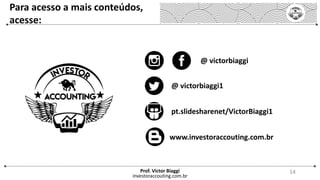Para acesso a mais conteúdos,
acesse:
investoraccouting.com.br
Prof. Victor Biaggi 14
@ victorbiaggi
@ victorbiaggi1
pt.slidesharenet/VictorBiaggi1
www.investoraccouting.com.br
 