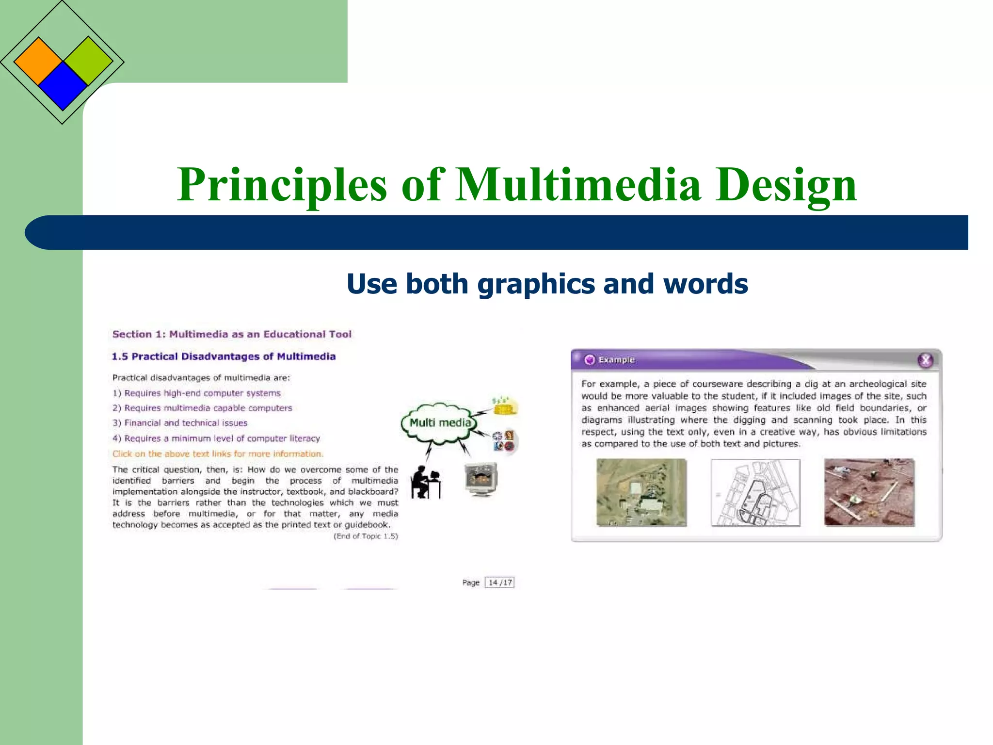 Principles of Multimedia Design Use both graphics and words 