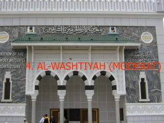 MANUSIA TANPA ISLAM
 Segala susuatu tidak pernah tetap, norma
jadi tidak karuan dan jungkir balik,
kemarin halal sekarang bisa jadi halal.
 Tidak tahu akan hakikat diri, tidak tahu
jalan masuk dan keluar.
 Segala sesuatu yang ada dalam manusia
dan untuk manusia akan musnah.
4. AL-WASHTIYAH (MODERAT)
 