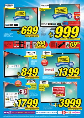 10
                                                                                                                                                                                                                                                                                                                                                        LE 2 C
                                                                                                                                                                                                                                                                                                                                                          D M
                 32EH4000 LED TV                                                                                                                                                           40EH5000 LED TV                                                                                                                                                  TV

    USB MOVIE                                                                                                                                                                 LED TV
                                                                                                                                                                                                                                                                  E’NİN
                                                                                                                                                                                                                                                     ARTIK TÜRKİYDE




                                                                                                                                          82 ED T
                                                                                                                                                                              USB MOVIE
                                                                                                                                                                                                                                                        HER YERİN RUZ




                                                                                                                                           L
                                                                                                                                             CM V
                                                                                                                                                                                                                                                                   O
                                                           ARTIK TÜRKİYDEE’NİN                                                                                                                                                                      FİYATLARI KIRIY
                                                              HER YER İN
                                                                          ORUZ
                                                                                                                                                                                                                                                                                                                                              1599
                                                          FİYATLARI KIRIY                                                                                                                                                                                                                                                                   KAZANCINIZ

                                                                                                                                                                                                                                                                                                                                             ¨    600
                                                                                                                                                                                                                                                                                                               ELECTRO WORLD CARD




                                                                                                                                                                                                                                          999
                                                                                                                                                                                                                                                                                                               SAHİPLERİNE ÖZEL FİYAT!




                                                                               699
                                                                                                                                                                                                                                                                                                               ÜSTELİK KARTINIZI MAĞAZALARIMIZDAN
                                                                                                                                                                                                                                                                                                               ANINDA ÜCRETSİZ OLARAK EDİNEBİLİRSİNİZ.




                                                                                                                                                                                   40”/102 CM LED TV




                                                               ¨
                                                                                                                                                                                   • 1920x1080




                                                                                                                                                                                                                    ¨
                                                                                                                                                                                   ÇÖZÜNÜRLÜK
                                                                                                                                                                                   • USB:DivX
 32”/82 CM LED TV • 1366x768                                                                                                                                                       HD,MPEG3,MP3 •
 HD ÇÖZÜNÜRLÜK • MEGA                                                                                                                                                              MEGA KONTRAST
 KONTRAST • 2X HDMI                                                                                    999            KAZANCINIZ                   ¨ 300                           STOK ADEDİ: 200
                                                                                                                                                                                   ÜRÜN KODU: 074759
 STOK ADEDİ: 300 / ÜRÜN KODU: 074686                                                                 NAKİT FİYATINA         10 x 69,90           World / Finans


                                                                                                                                                                                                                                                                          NAKİT FİYATINA                  10 x 99,90 World / Finans



                                                                                                                                                      199                                                                                                                                                          69
    OPUS 930 SEHPA +
                                                                                                                                                                                                                                                                                                                                                          90
                                                                                                                                                                                                                           BELKIN PROHD 1000
                                                                                                                                                                                                                           HDMI 2M + SUREFIX
    NEO HDMI 1,5M +
                                                                                                                                                  ¨
                                                                                                                                                                                                                           230 ASKI APARATI +



                                                                                                                                                                                                                                                                                                          ¨
    NEO 1,5M SCART                                                                                                                                                                                                         SONOROUS 150 ML
    KABLO                                                                                                                                                                                                                  TEMİZLİK SPREYİ
    STOK ADEDİ: 40                                                                                                                                      359           KAZANCINIZ            %45                             STOK ADEDİ: 400
                                                                                                                                                                                                                            ÜRÜN KODU: 072824
    ÜRÜN KODU: 074403                                                                                                                                                                                                                                                                                                     NAKİT FİYATINA   5 x 13,98 World / Finans
                                                                                                                                                           NAKİT FİYATINA   5 x 39,80 World / Finans




           CM V
        82 D T                                                                                                                                                                                         42LS570S LED TV                                                                                                                                   10
         L E                                                                                                         32PFL3517 LED TV                                                                                                                                                                                                                  LE 6 C
                                                                                                                                                                                                                                                                                                                                                         D M
                                                                                                                                    100 HZ P.M.R                                       SMART TV                                                                                                                                                            TV

                                                                                                                                                                                       200 HZ
                                                                                                                                        SMART TV                                                                                                                               E’NİN
                                                                                                                                                                                                                                                                  ARTIK TÜRKİYDE
                                                                                                                                                                                                                                                                     HER YERİN RUZ
                                                                                                                                                                                                                                                                                O
                                                                                                                                                                                                                                                                 FİYATLARI KIRIY
                                                                                                                               32” /82 CM LED TV •
                                                                                                                               1920x1080ÇÖZÜNÜRLÜK                                       DAHİLİ HD
                                                                                                                               • USB DivX HD                                               UYDU
                                                                                                                               STOK ADEDİ: 200
                                                                                                                               ÜRÜN KODU: 074517                                          ALICISI




                                                               ¨               849                   1099
                                                                                                     NAKİT FİYATINA
                                                                                                                      KAZANCINIZ
                                                                                                                           10 x 84,90
                                                                                                                                                   ¨ 250
                                                                                                                                                 World / Finans
                                                                                                                                                                                          1920x1080 FHD ÇÖZÜNÜRLÜK
                                                                                                                                                                                          • TAM WEB TARAYICISI • Wi-Fi READY
                                                                                                                                                                                          STOK ADEDİ: 400 / ÜRÜN KODU: 074813
                                                                                                                                                                                                                                                ¨        1399                                          1799
                                                                                                                                                                                                                                                                                                      NAKİT FİYATINA
                                                                                                                                                                                                                                                                                                                       KAZANCINIZ
                                                                                                                                                                                                                                                                                                                            10 x 139,90
                                                                                                                                                                                                                                                                                                                                                        ¨ 400
                                                                                                                                                                                                                                                                                                                                                       World / Finans




                                                          2 ADET                                                    40PFL5507K 3D LED TV                                                                                                                                                                                                     14
                                                                                                                                                                                                                                                                                                                                           LE 0 C
            M V                                          3D GÖZLÜK                                                                                                                      55LM760 LED TV                                                                                                                                       D M
          2C T                                                                                                               SMART TV PLUS                                                                                                                                                                                                     TV
        10 LED
        3D
                                                        HEDİYE                                                                   400HZ P.M.R.
                                                                                                                                                                            800 HZ M.C.I.

                                                                                                                                   DAHİLİ Wi-Fi
                                                                                                                                                                            DAHİLİ HD UYDU ALICISI
                                                                                                                     DAHİLİ UYDU ALICISI                                    DAHİLİ Wi-Fi                                                LG HD UYDU ALICILI
                                                                                                                                                                            DUAL PLAY                                                         TV ALANLARA
                                                                                                                            1920x1080 FHD                                                                                               HD DIGITURK PAKETİ
                                                                                                                            ÇÖZÜNÜRLÜK • 3D TV                                                                                               VE 3D KAMERA
                                                                                                                            • PIXEL PLUS HD • 2D-3D
                                                                                                                            GÖRÜNTÜ DÖNÜŞTÜRME
                                                                                                                            STOK ADEDİ: 200                                                                                                           HEDİYE *



                                                          1799                                                                                                                                                                                               3999
                                                                                                                            ÜRÜN KODU: 078463




                                              ¨                                                      2299             KAZANCINIZ                 ¨ 500
                                                                                                                                                                                              55”/140 CM 3D LED TV
                                                                                                                                                                                              • 1920x1080 FHD ÇÖZÜNÜRLÜK
                                                                                                                                                                                              • 3X USB • 4X HDMI BAĞLANTI
                                                                                                                                                                                                                                             ¨                                                                4999            KAZANCINIZ                       ¨ 1000
                                                                                                     NAKİT FİYATINA        10 x 179,90            World / Finans                              STOK ADEDİ: 75 / ÜRÜN KODU: 074797                                                                             NAKİT FİYATINA         10 x 399,90 World / Finans


                                       Nakit fiyatına              10 taksit +3 ay taksit erteleme!                                                                                                     Nakit fiyatına         10 taksit                        NAKİT
                                                                                                                                                                                                                                                                FİYATINA            6              TAKSİT

*HD Digiturk Paketi ve 3D Kamera Hediye Kampanyası 18.10.2012 – 30.11. 2012 tarihleri arasında geçerli olup, stoklarla sınırlıdır. Hediye HD Digiturk Paketi ile Giriş Paketi ve müşterinin seçeceği 2 adet Keyif Paketi 12 ay boyunca HD olarak, Lig TV Taraftar veya Film veya Dizi Paketlerinden seçilecek bir tanesi de 31.05.2013 tarihine kadar HD olarak
seyredilebilir. Hediye HD Digiturk Paketine LG HD Uydu Alıcılı TV’ye takılacak CI+ Modül de dahildir. Satın alınan kampanyaya dâhil LG HD Uydu Alıcılı TV’nin kurulumunun mutlaka 15.12.2012 (dahil) tarihine kadar LG Yetkili Servisi tarafından yapılmış olması gerekmektedir. 3D Kamera Hediyesi 55LM615S, 55LM620S, 55LM640S, 55LM660S, 55LM670S,
55LM760S, 55LM860V, 55LM960V, 65LM620S model LG HD Uydu Alıcılı TV’lerde geçerlidir. HD Digiturk Paketi 55LM640S, 55LM660S, 55LM670S, 55LM760S, 55LM860V, 55LM960V, 65LM620S model LG HD Uydu Alıcılı TV’lerde geçerlidir. Kampanya ayrıntılarını satış danışmanlarımızdan edinebilirsiniz.
 