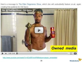 The oldspice case http://www.youtube.com/watch?v=Kg0booW1uOQVideo explaining Old Spice case Sander Janssens Msc  Online Branding International Week Katowice 2011