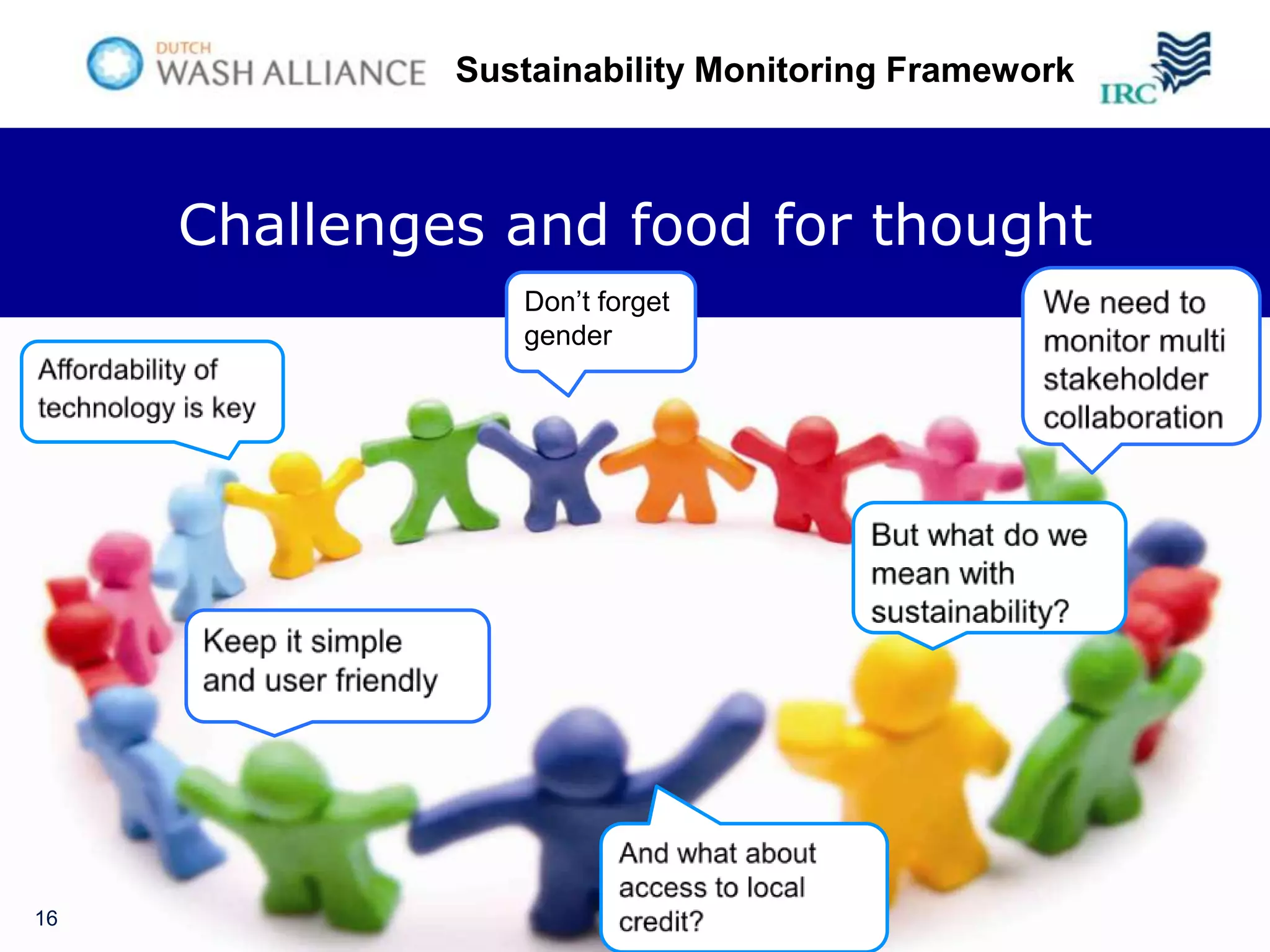 Sustainability Monitoring Framework



     Challenges and food for thought
                 Don’t forget
                 gender




16
 