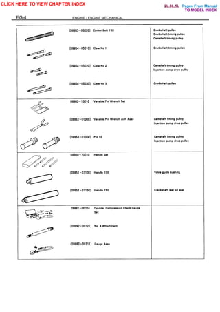 Pages From Manual
EG-4 ENGINE - ENGINE MECHANICAL
CLICK HERE TO VIEW CHAPTER INDEX
TO MODEL INDEX
2L,3L,5L
 