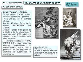 15. EL  NEOCLASICISMO 5.2.- ETAPAS DE LA PINTURA DE GOYA Tema  20 Página  382/ 385 <ul><li>LA EPOCA DE PLENITUD </li></ul>...