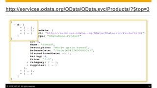 © 2012 SAP AG. All rights reserved. 16
http://services.odata.org/OData/OData.svc/Products/?$top=3
 